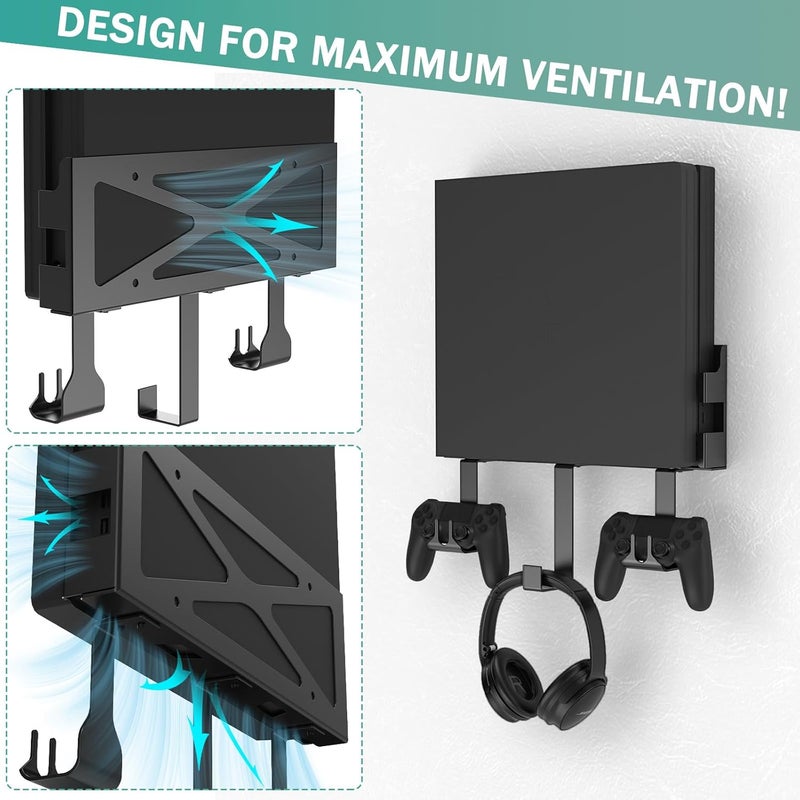 appacare Wall Mount Compatible for PS4,Metal Wall Mount Compatible for PS4 Original (Old Model), Mount on The Wall or on The Back of The TV,with 2 Controller Holder & Headphone Hanger - Image 5